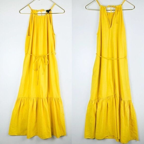 Banana Republic Halter Midi Dress Banana Yellow 677658 Crepe Pockets - Picture 3 of 9